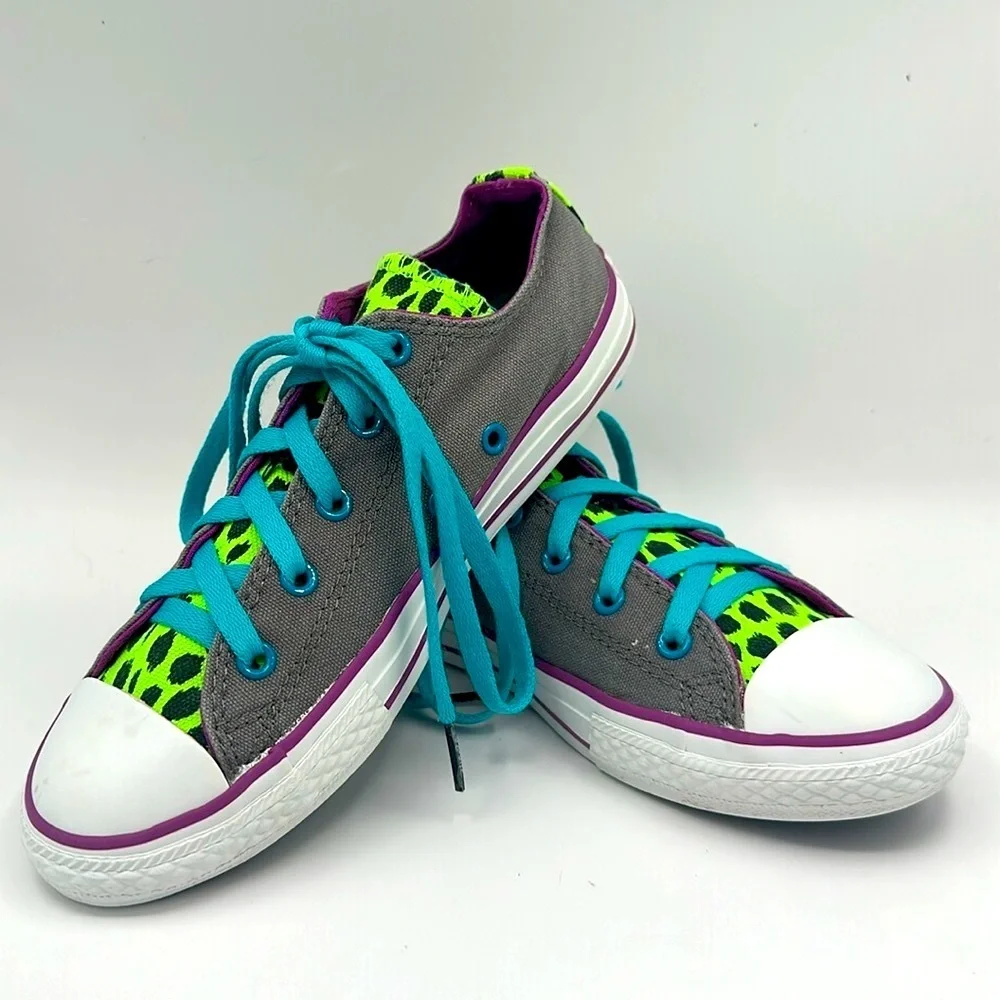 Converse Shoes Chuck Taylor All Star Low Top Sneaker Foldover Leopard Print Sz 3